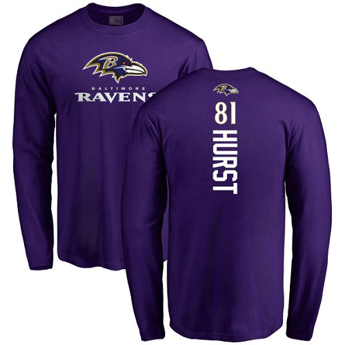 Men Baltimore Ravens Purple Hayden Hurst Backer NFL Football #81 Long Sleeve T Shirt->baltimore ravens->NFL Jersey